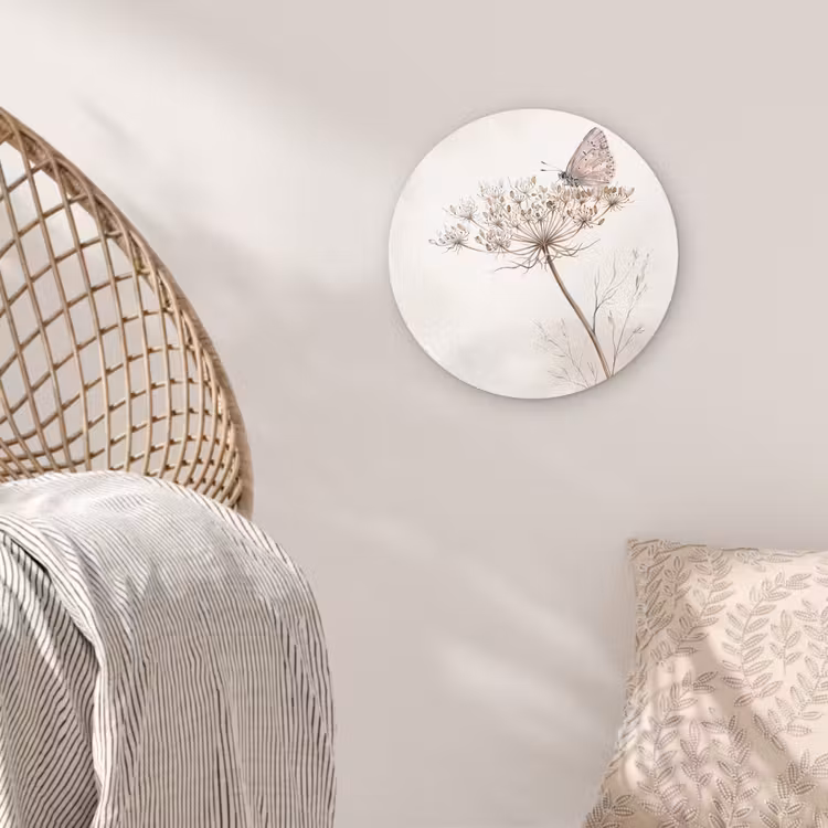 Vlinder - Bloem -Natuur - Beige Wandcirkel kunststof plaat 5mm dik klein -sfeer5