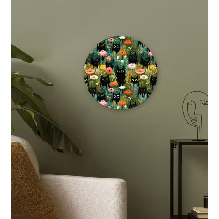 Katten - Bloemen - Kleurrijk Wandcirkel kunststof plaat 5mm dik klein 188 -sfeer3