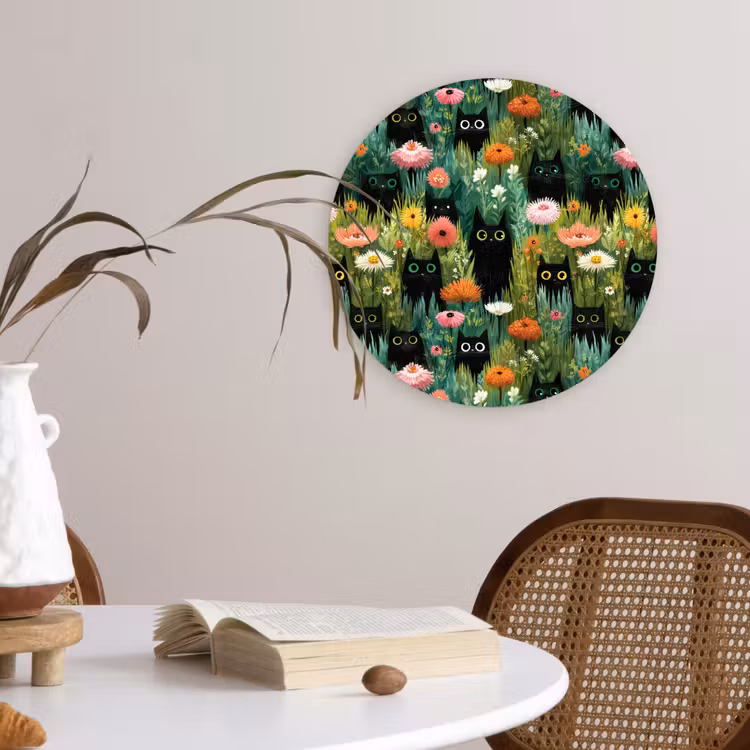 Katten - Bloemen - Kleurrijk Wandcirkel kunststof plaat 5mm dik klein 188 -sfeer4