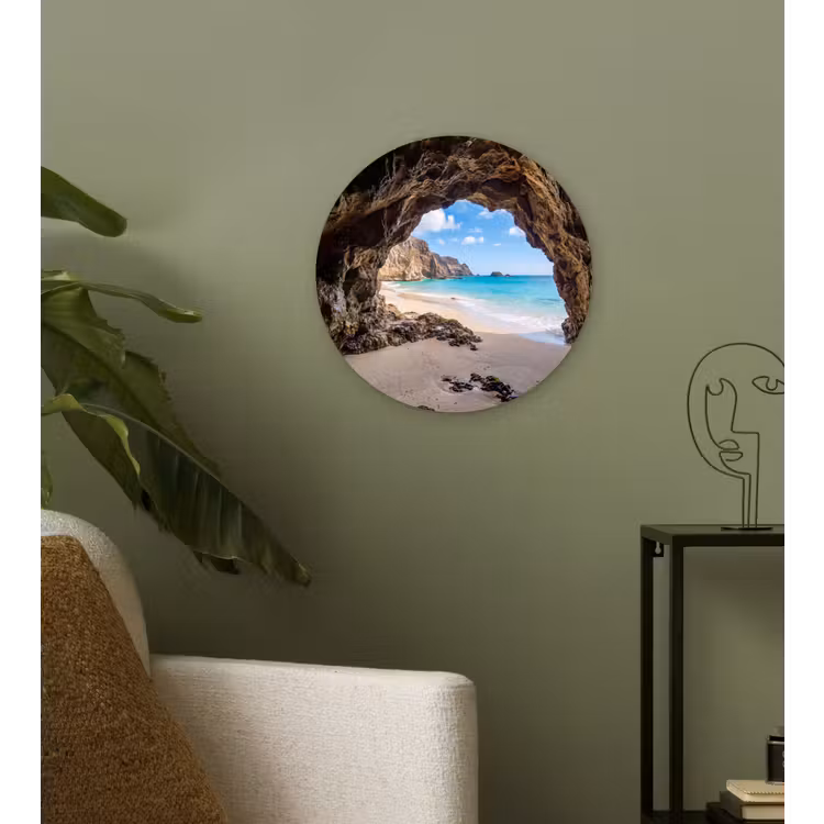 Grot - Strand - Zee - Blauw Wandcirkel kunststof plaat 5mm dik klein -sfeer3