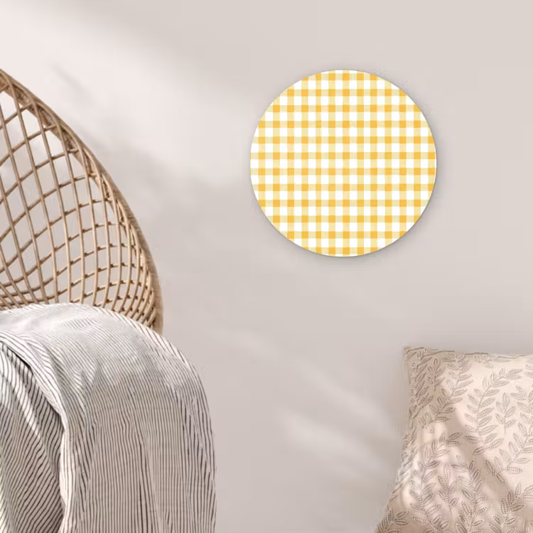 Ruit - Gingham - Klassiek - Geel en Wit Wandcirkel kunststof plaat 5mm dik klein 188 -sfeer5