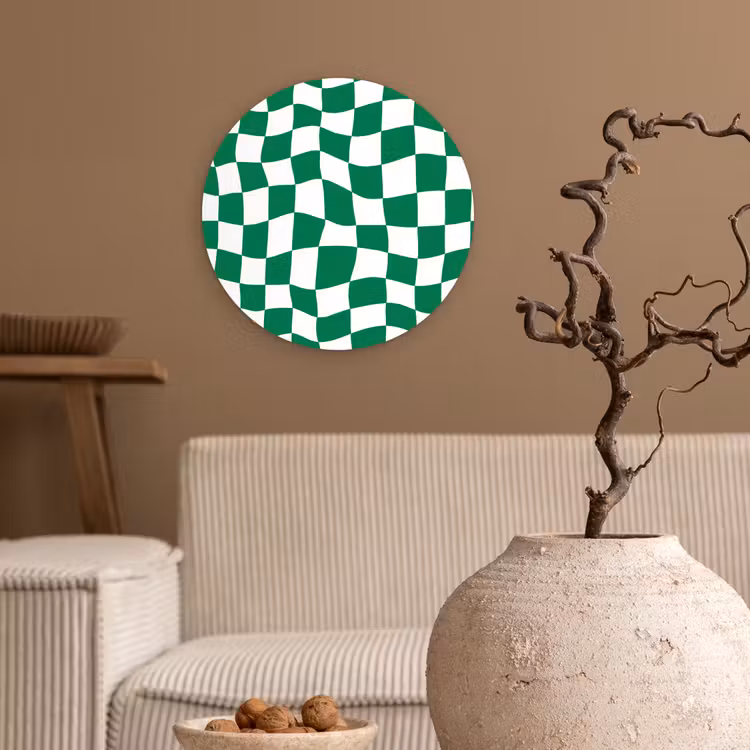 Schaakbord - Golvend - Groen Wandcirkel kunststof plaat 5mm dik klein 188 -sfeer1