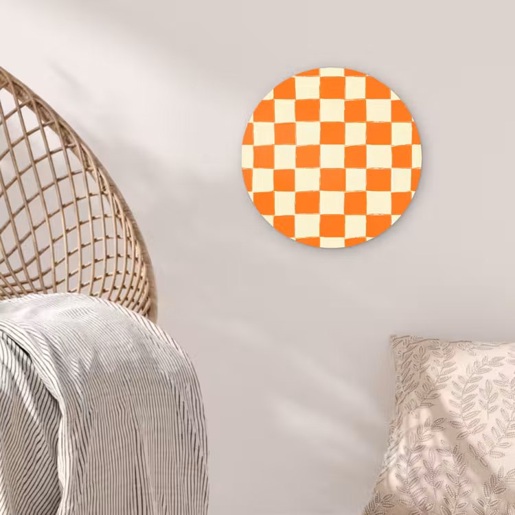 Schaak - Patroon - Oranje Wandcirkel kunststof plaat 5mm dik klein 188 -sfeer5