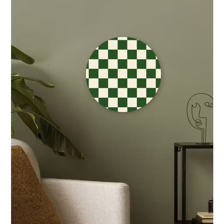 Schaakbord - Patroon - Groen Wandcirkel kunststof plaat 5mm dik klein 188 -sfeer3