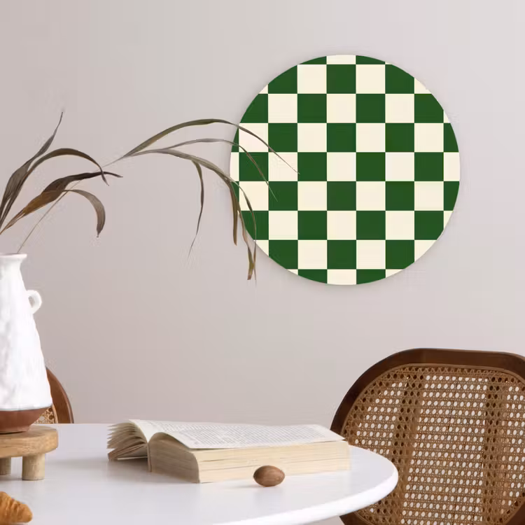 Schaakbord - Patroon - Groen Wandcirkel kunststof plaat 5mm dik klein 188 -sfeer4