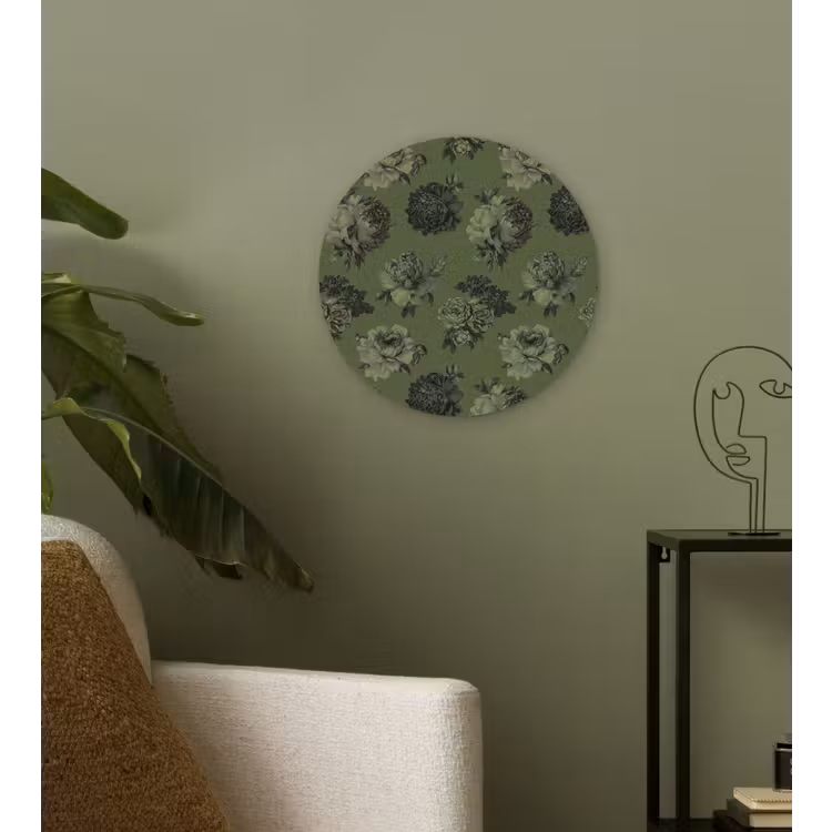 Klassiek - botanisch - olijfgroen - bloemen Wandcirkel kunststof plaat 5mm dik klein 188 -sfeer3