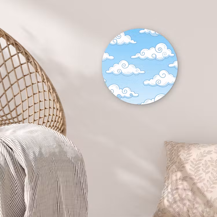 Wolk - Lucht - Cartoon - Blauw - Wit Wandcirkel kunststof plaat 5mm dik klein -sfeer5
