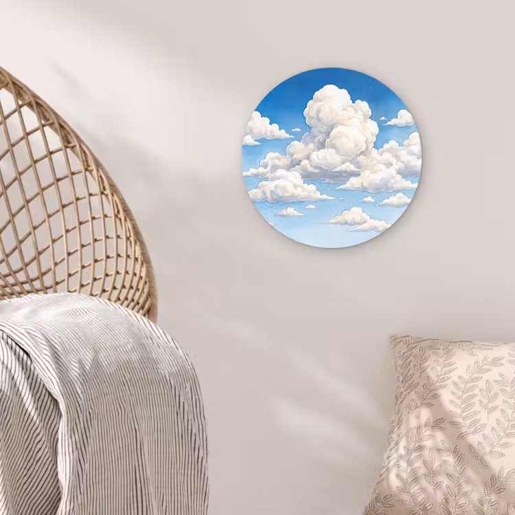 Wolken - Blauwe lucht - Natuur - Modern - Wit Wandcirkel kunststof plaat 5mm dik klein -sfeer5