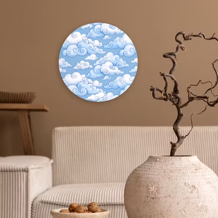 Wolken - Patroon - Hemel - Illustratie - Wit Wandcirkel kunststof plaat 5mm dik klein -sfeer1