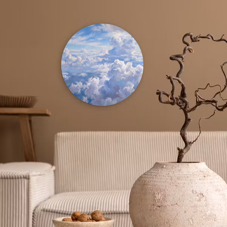 Wolken - Lucht - Natuur - Abstract - Blauw Wandcirkel kunststof plaat 5mm dik klein -sfeer1