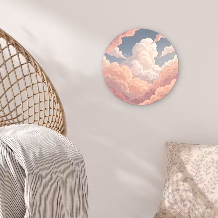 Wolken - Lucht - Natuur - Pastel - Roze Wandcirkel kunststof plaat 5mm dik klein -sfeer5
