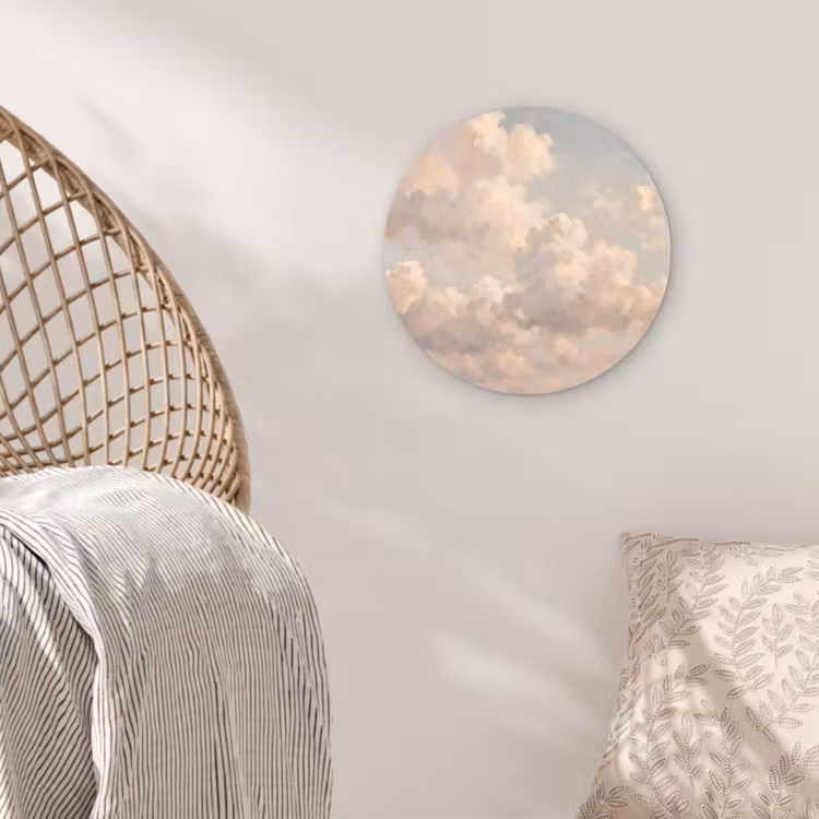 Wolken - Zacht - Natuur - Klassiek - Beige Wandcirkel kunststof plaat 5mm dik klein -sfeer5