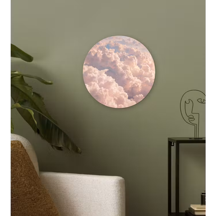 Wolken - Zonsondergang - Natuur - Pastel - Roze Wandcirkel kunststof plaat 5mm dik klein -sfeer3