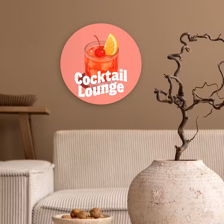 Cocktail Lounge - Glas - Koraal Wandcirkel kunststof plaat 5mm dik klein -sfeer1
