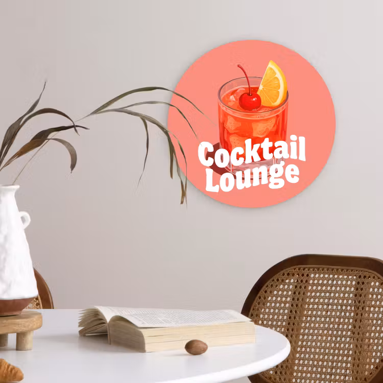 Cocktail Lounge - Glas - Koraal Wandcirkel kunststof plaat 5mm dik klein -sfeer4