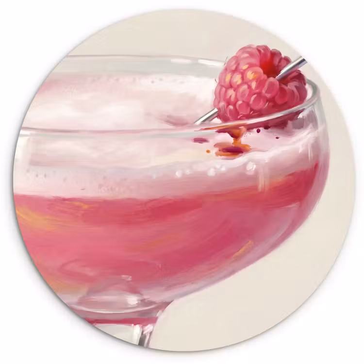 Cocktail - Framboos - Drank - Modern - Roze Wandcirkel kunststof plaat 5mm dik klein -3d