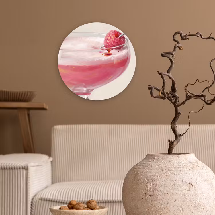 Cocktail - Framboos - Drank - Modern - Roze Wandcirkel kunststof plaat 5mm dik klein -sfeer1