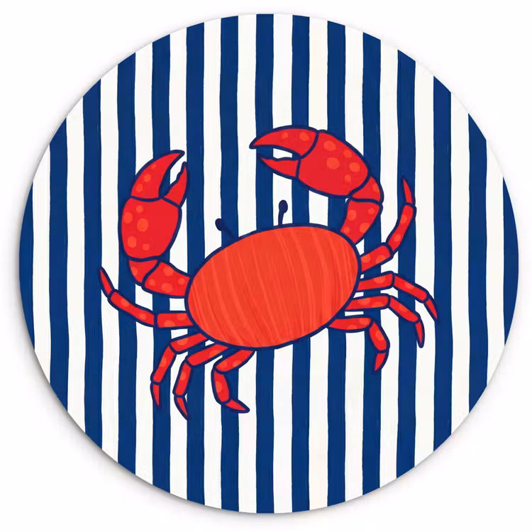 Krab - Strepen - Zeeleven - Illustratie - Rood Wandcirkel kunststof plaat 5mm dik klein -3d