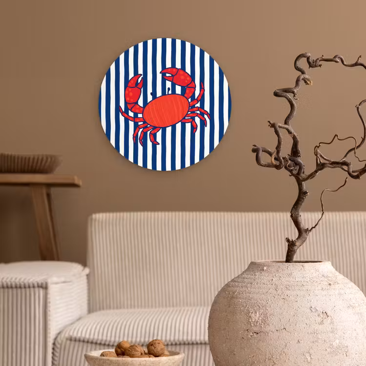 Krab - Strepen - Zeeleven - Illustratie - Rood Wandcirkel kunststof plaat 5mm dik klein -sfeer1