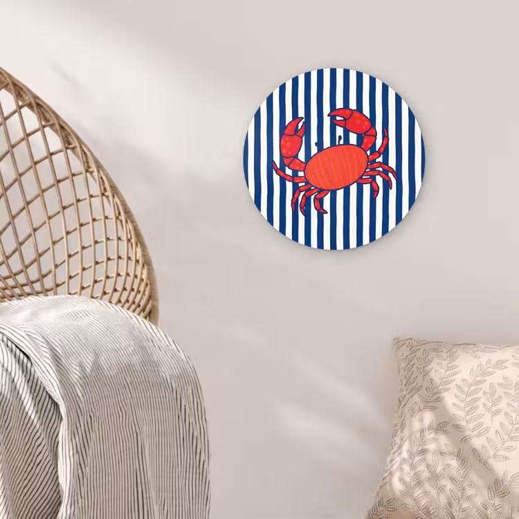 Krab - Strepen - Zeeleven - Illustratie - Rood Wandcirkel kunststof plaat 5mm dik klein -sfeer5