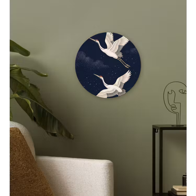 Kraanvogels - Nachthemel - Blauw Wandcirkel kunststof plaat 5mm dik klein -sfeer3