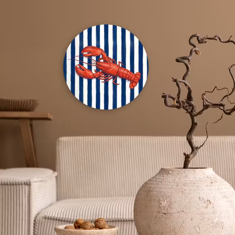 Schaaldier - Kreeft - Marine - Illustratie - Rood Wandcirkel kunststof plaat 5mm dik klein -sfeer1