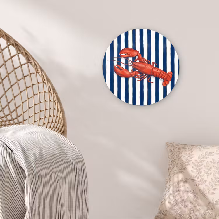 Schaaldier - Kreeft - Marine - Illustratie - Rood Wandcirkel kunststof plaat 5mm dik klein -sfeer5