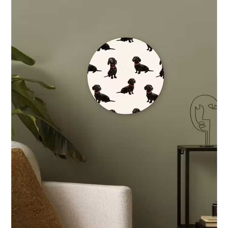 Hond - Patroon - Zwart Wandcirkel kunststof plaat 5mm dik klein 188 -sfeer3
