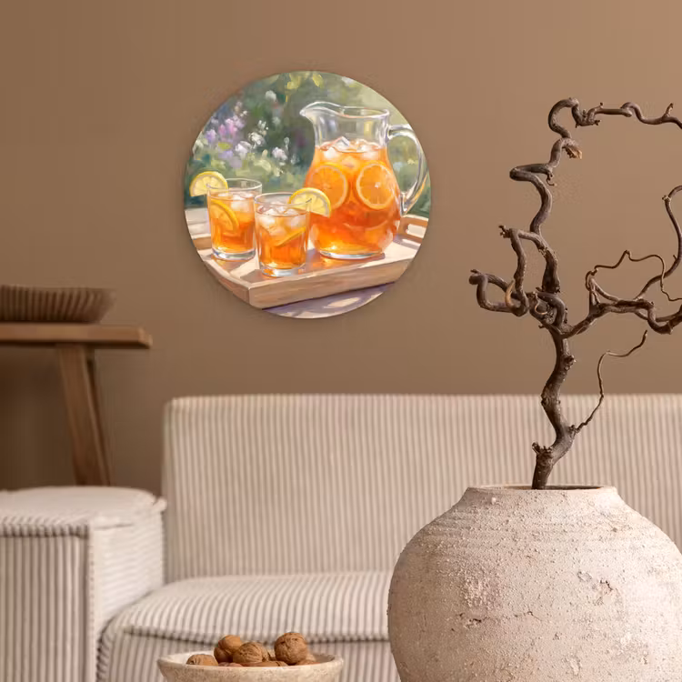 Drank - Citroen - Zomer - Tuin - Geel Wandcirkel kunststof plaat 5mm dik klein -sfeer1