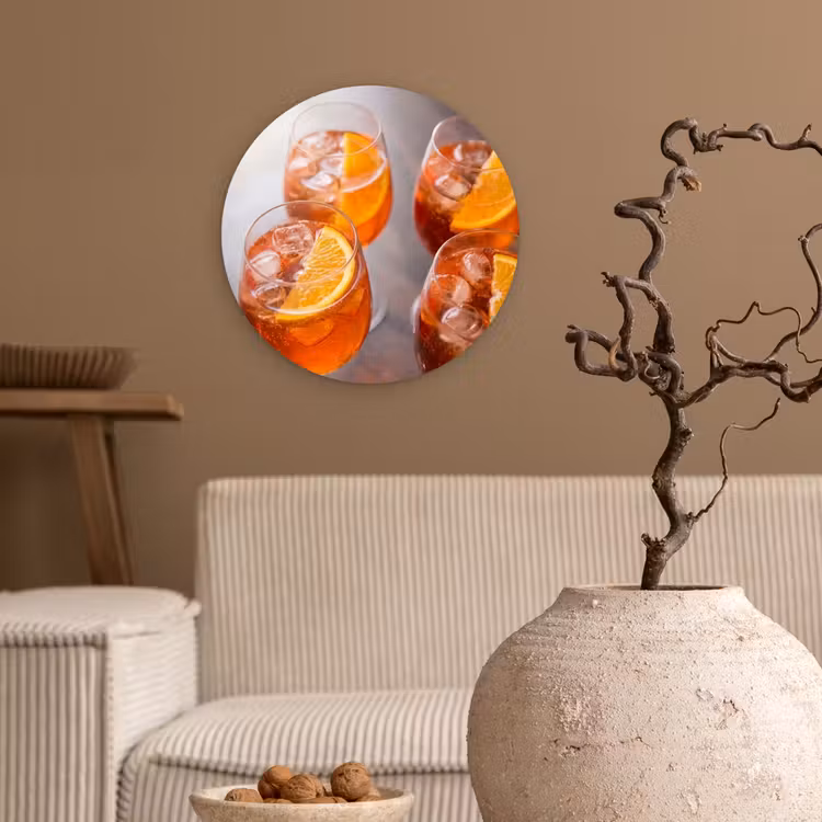 Drank - Sinaasappel - IJs - Zomer - Oranje Wandcirkel kunststof plaat 5mm dik klein -sfeer1