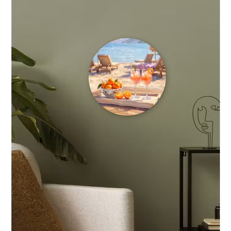 Drank - Glazen - Strand - Zomer - Oranje Wandcirkel kunststof plaat 5mm dik klein -sfeer3