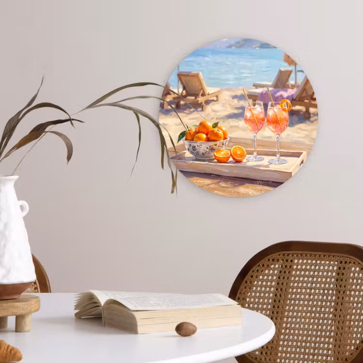 Drank - Glazen - Strand - Zomer - Oranje Wandcirkel kunststof plaat 5mm dik klein -sfeer4