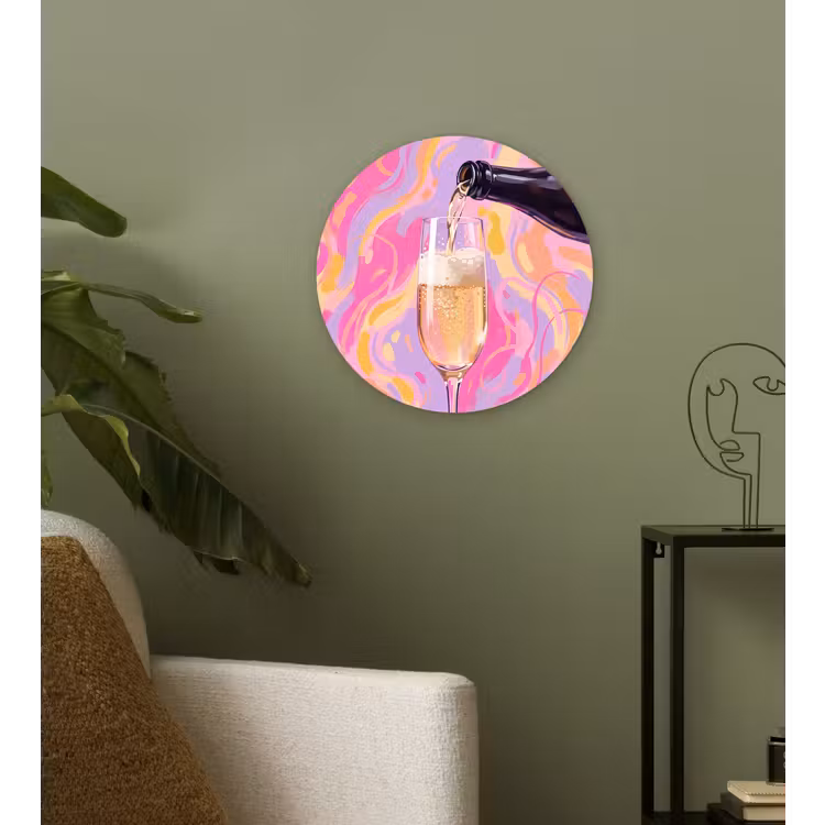 Drank - Inschenken - Feest - Abstract - Roze Wandcirkel kunststof plaat 5mm dik klein -sfeer3