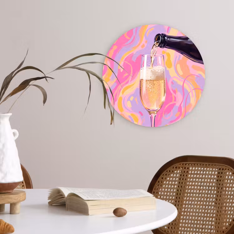 Drank - Inschenken - Feest - Abstract - Roze Wandcirkel kunststof plaat 5mm dik klein -sfeer4
