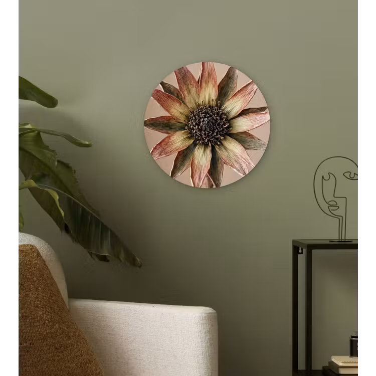 Droogbloem - Protea - Vintage - Beige - Rustiek Wandcirkel kunststof plaat 5mm dik klein -sfeer3
