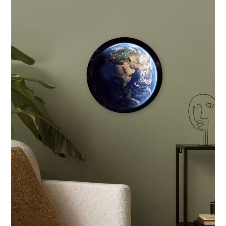 Aarde - Ruimte - Blauw - Groen Wandcirkel kunststof plaat 5mm dik klein -sfeer3