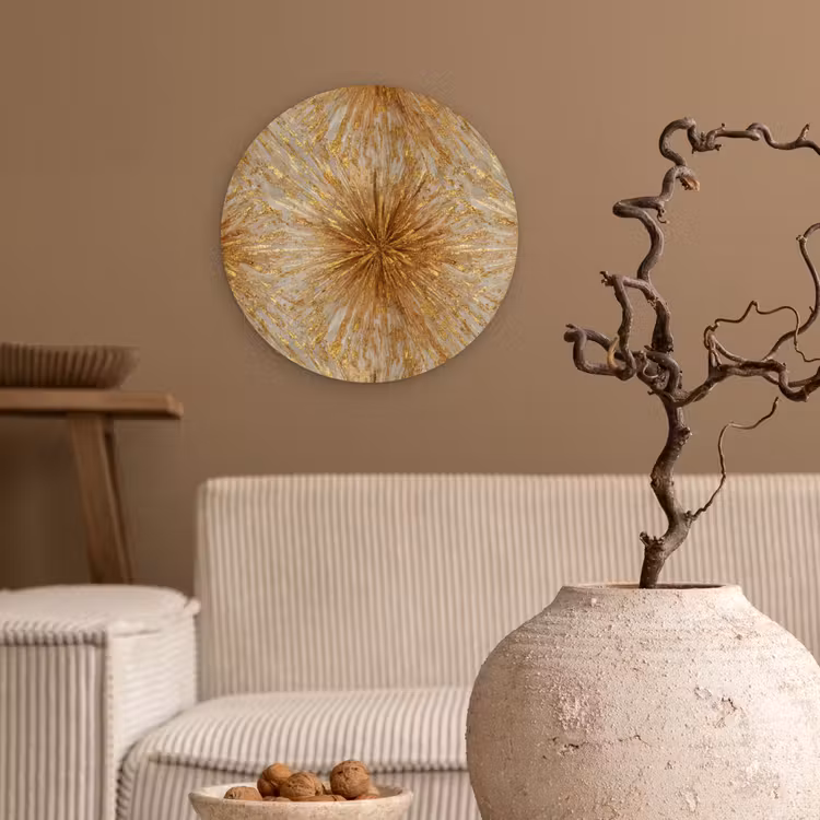 Explosie - Abstract - Goud - Wit Wandcirkel kunststof plaat 5mm dik klein 188 -sfeer1
