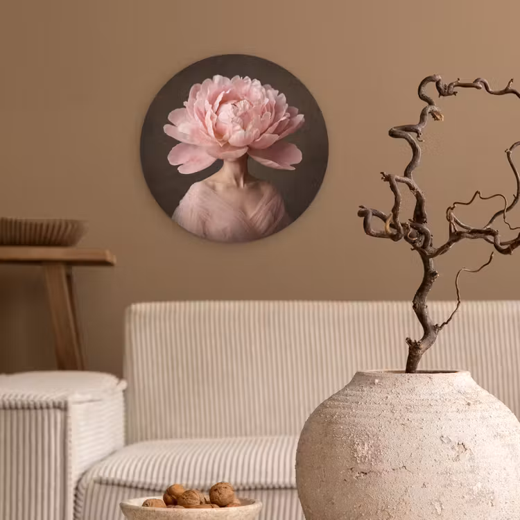 Gezicht - Roos - Roze Wandcirkel kunststof plaat 5mm dik klein -sfeer1