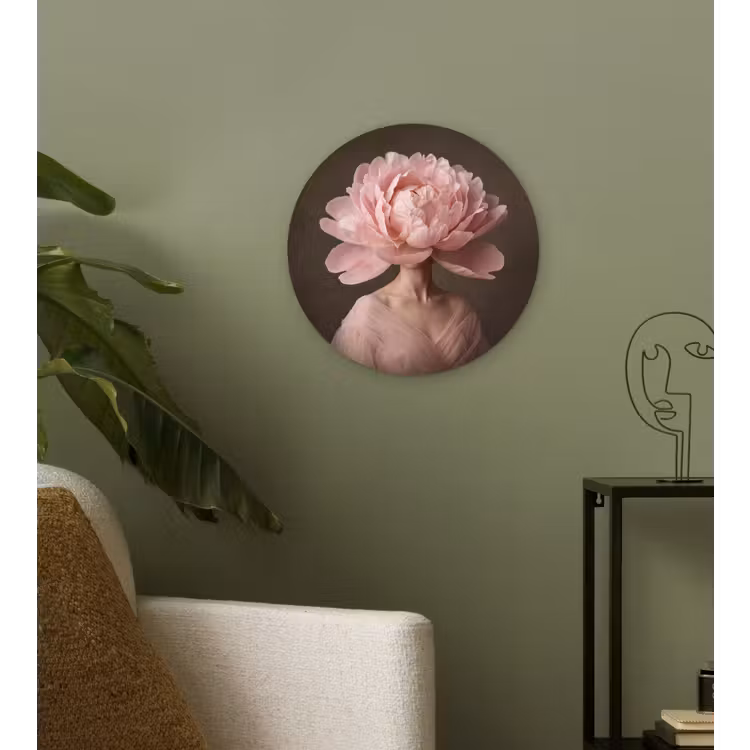 Gezicht - Roos - Roze Wandcirkel kunststof plaat 5mm dik klein -sfeer3