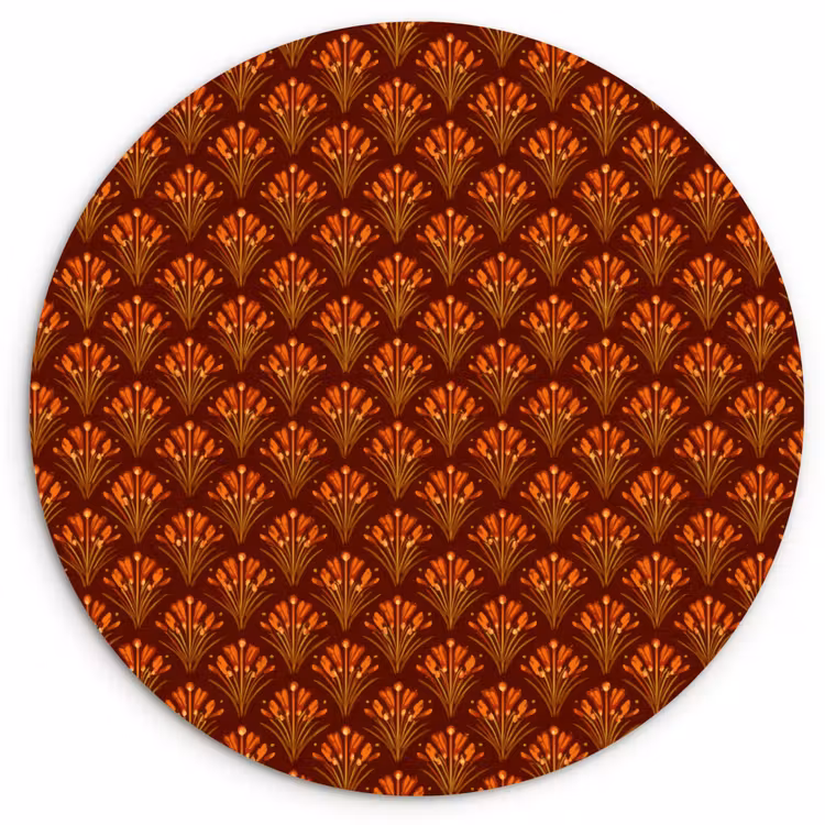 Waaiers - Art Deco - Botanisch - Roestbruin - Oranje Wandcirkel kunststof plaat 5mm dik klein 188 -3d