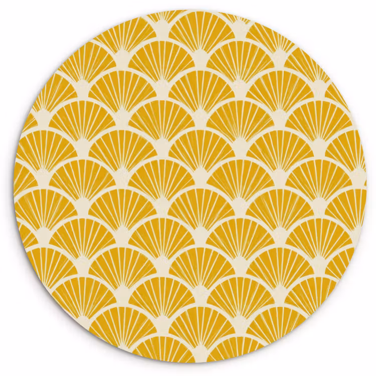 Waaiers - Art Deco - Retro - Okergeel Wandcirkel kunststof plaat 5mm dik klein 188 -3d