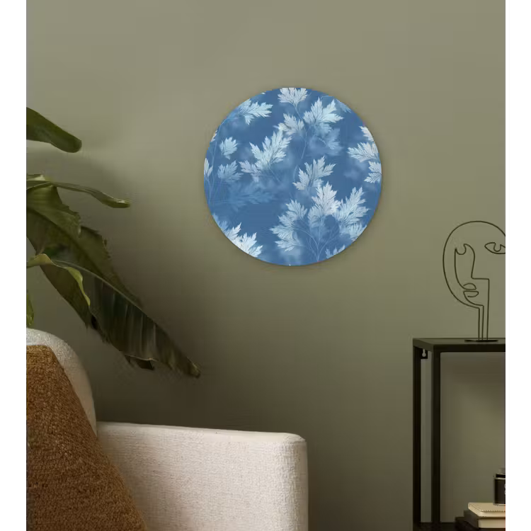 Varen - Botanisch - Patroon - Grijsblauw Wandcirkel kunststof plaat 5mm dik klein 188 -sfeer3
