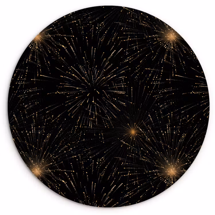Vuurwerk - Patroon - Feestelijk - Goud - Zwart Wandcirkel kunststof plaat 5mm dik klein 188 -3d