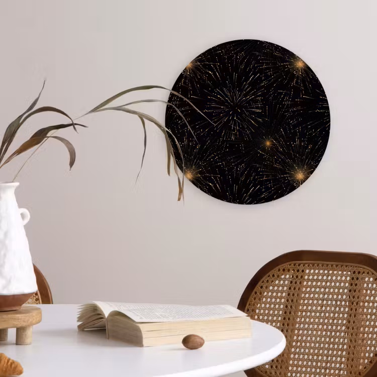 Vuurwerk - Patroon - Feestelijk - Goud - Zwart Wandcirkel kunststof plaat 5mm dik klein 188 -sfeer4