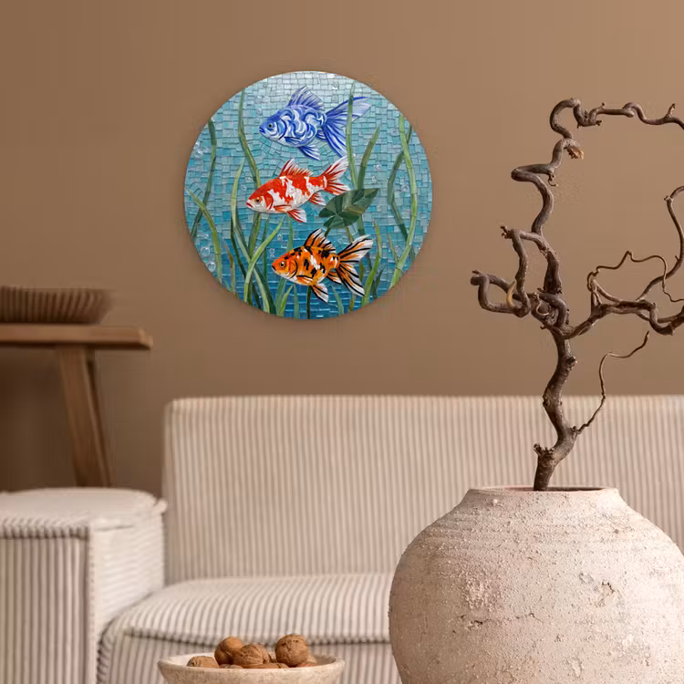 Vis - Mozaïek - Onderwater - Kleurrijk - Dieren Wandcirkel kunststof plaat 5mm dik klein -sfeer1