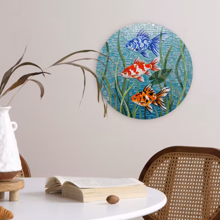 Vis - Mozaïek - Onderwater - Kleurrijk - Dieren Wandcirkel kunststof plaat 5mm dik klein -sfeer4