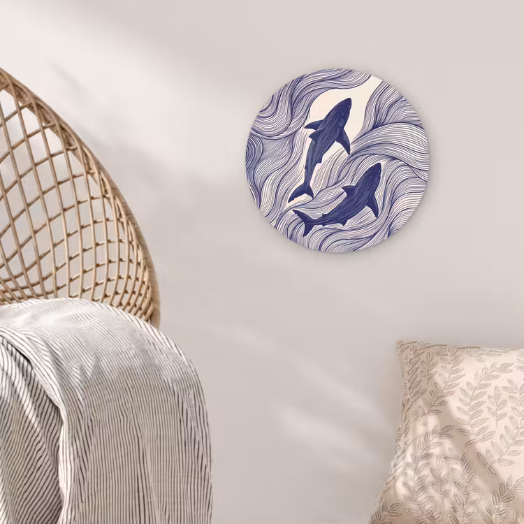 Vis - Oceaan - Lijntekening - Blauw - Dieren Wandcirkel kunststof plaat 5mm dik klein -sfeer5
