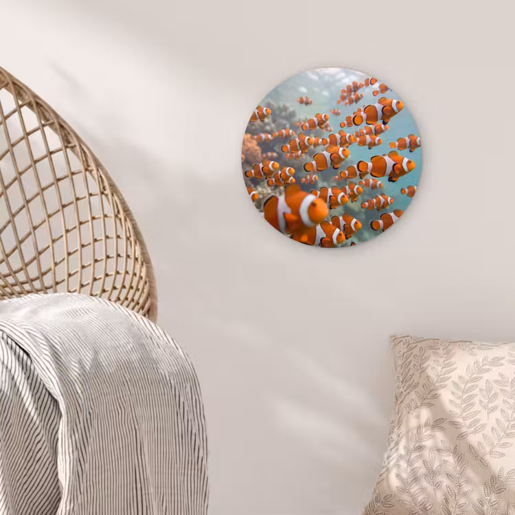 Vis - School - Onderwater - Dieren - Oranje Wandcirkel kunststof plaat 5mm dik klein -sfeer5