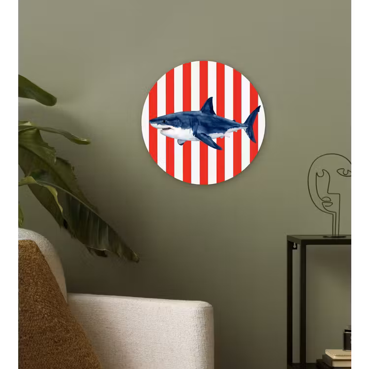 Vis - Haai - Zee - Illustratie - Blauw Wandcirkel kunststof plaat 5mm dik klein -sfeer3
