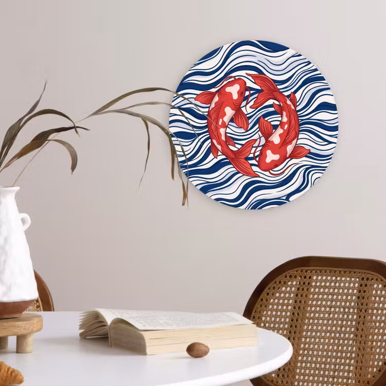 Vis - Water - Natuur - Illustratie - Rood Wandcirkel kunststof plaat 5mm dik klein -sfeer4